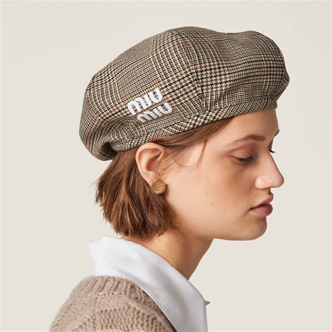 lethaer miu miu beret|Cinnamon Prince Of Wales Check Wool Beret .